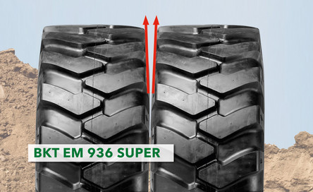 Der Baggerreifen BKT EM 936 Super hat 10 Prozent mehr Lauffläche als sein Vorgängermodell.